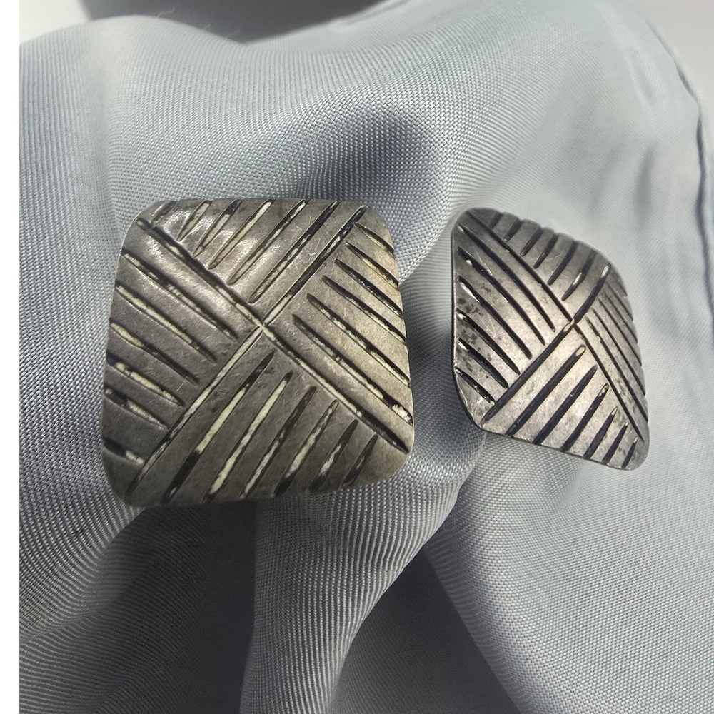Vintage Taxco Cufflinks Sterling Silver Textured Linear Square Mexico 925